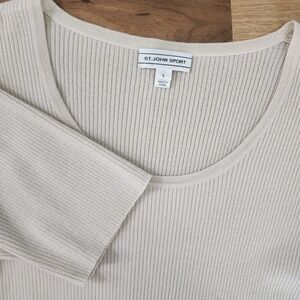 ST.JOHN SPORT RIBBED KNIT SHIRT TOP LIGHT BEIGE SIZE LARGE